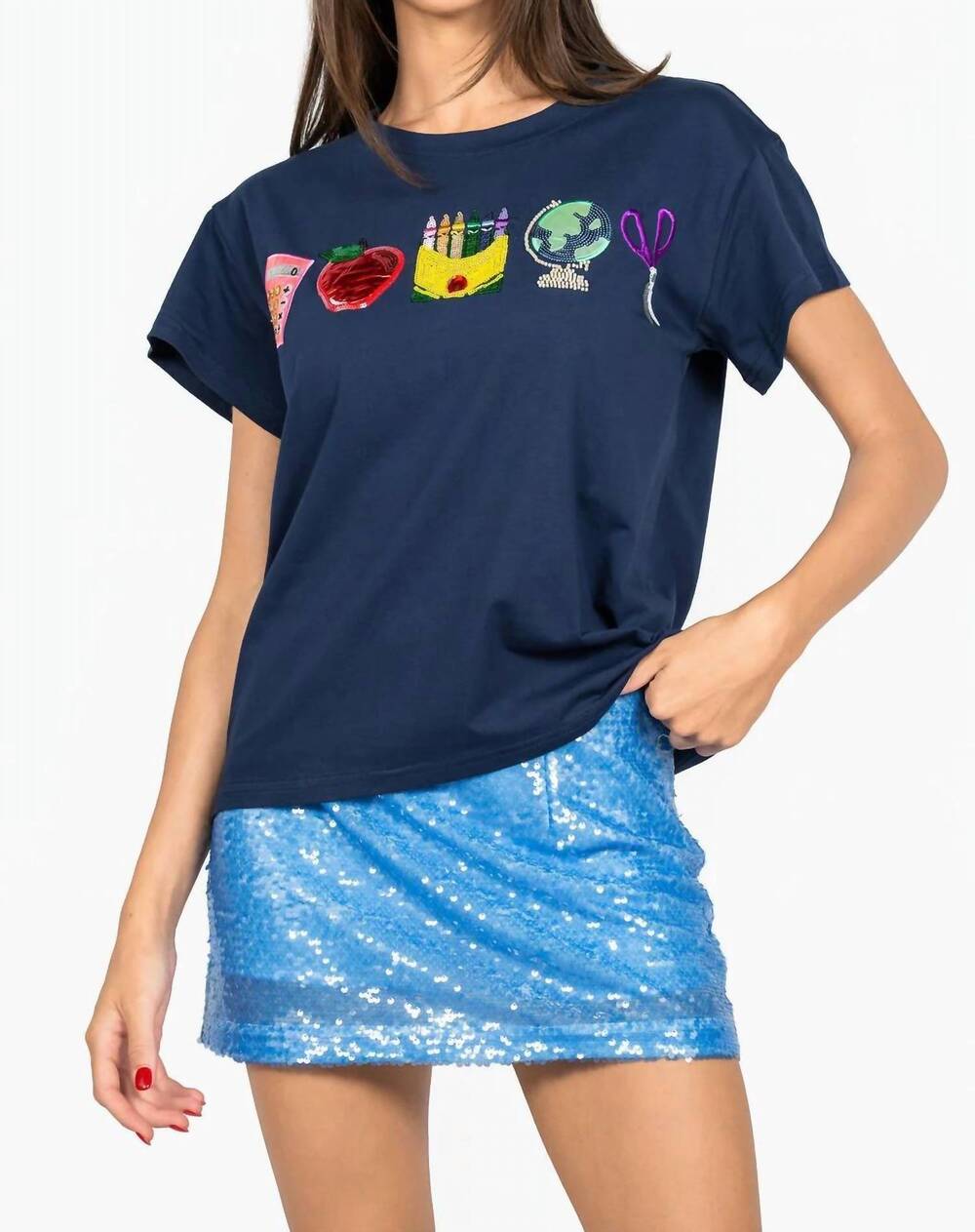 NEW QUEEN OF SPARKLES mini school icon tee in navy
